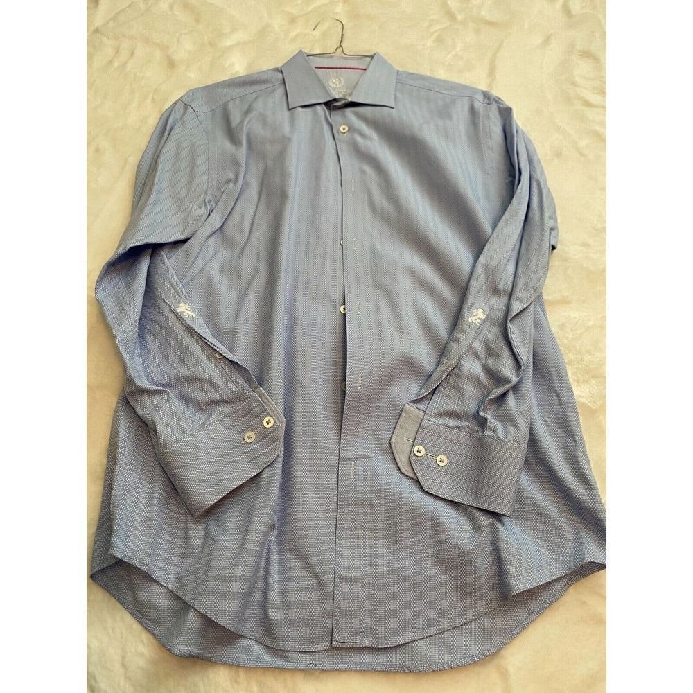 Bugatchi Uomo Mens Shirt Blue striped 16 32/33